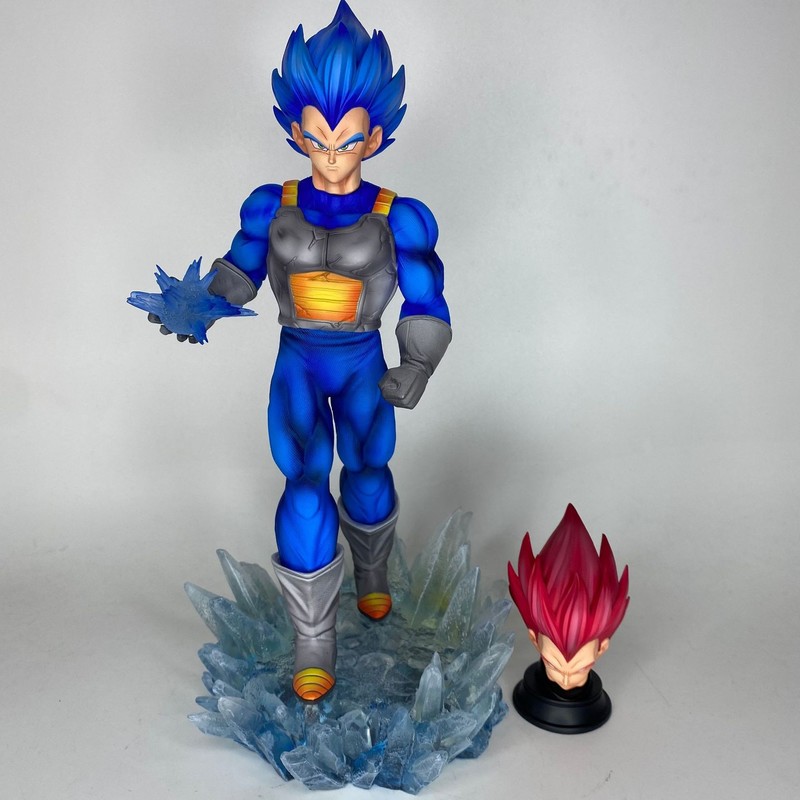 Case Fan - ドラゴンボール超サイヤ人ベジータダブルヘッドスカルプチャーアクションフィギュア青赤髪PCケースデスクトップデコレーションボックス入りおもちゃアニメファン向け