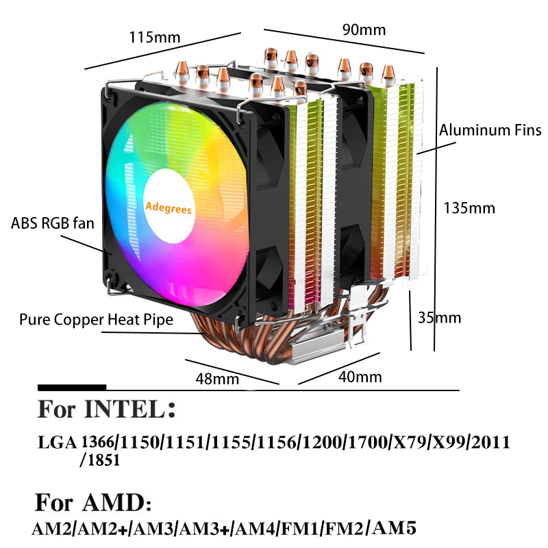 空冷式CPUクーラー 90mm RGB冷却ファン ツインタワ - Cpu Heatsink のレビューと価格