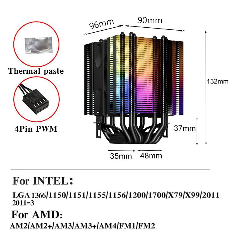 静音オフィス用コンピュータクーラー RGB CPUファン 6 - Air Cooler Cpu のレビューと価格